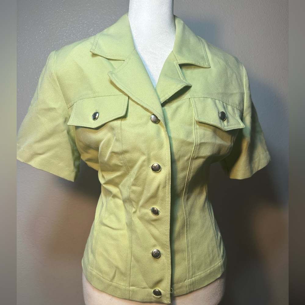 Vintage Y2K retro western soft line  green  woman size 6 blazer top - Picture 3 of 13